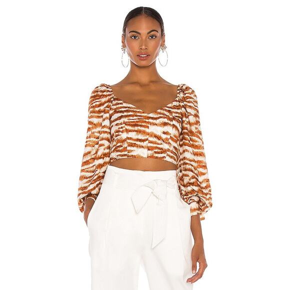 NEW Cult Gaia Debi Top Silk Blend Crop Amber Multi Animal Print Tiger Stripes XS - Picture 12 of 14